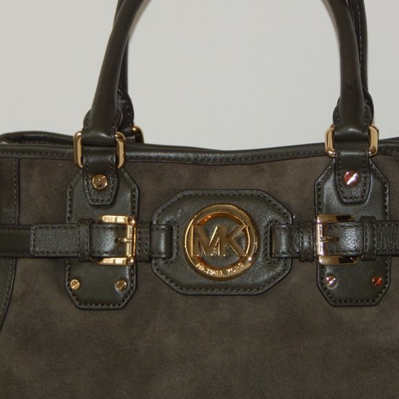 MICHAEL KORS HUDSON Leather Suede Large Tote Satchel Shoulder BAG Dark Olive NWT - Picture 12 of 14